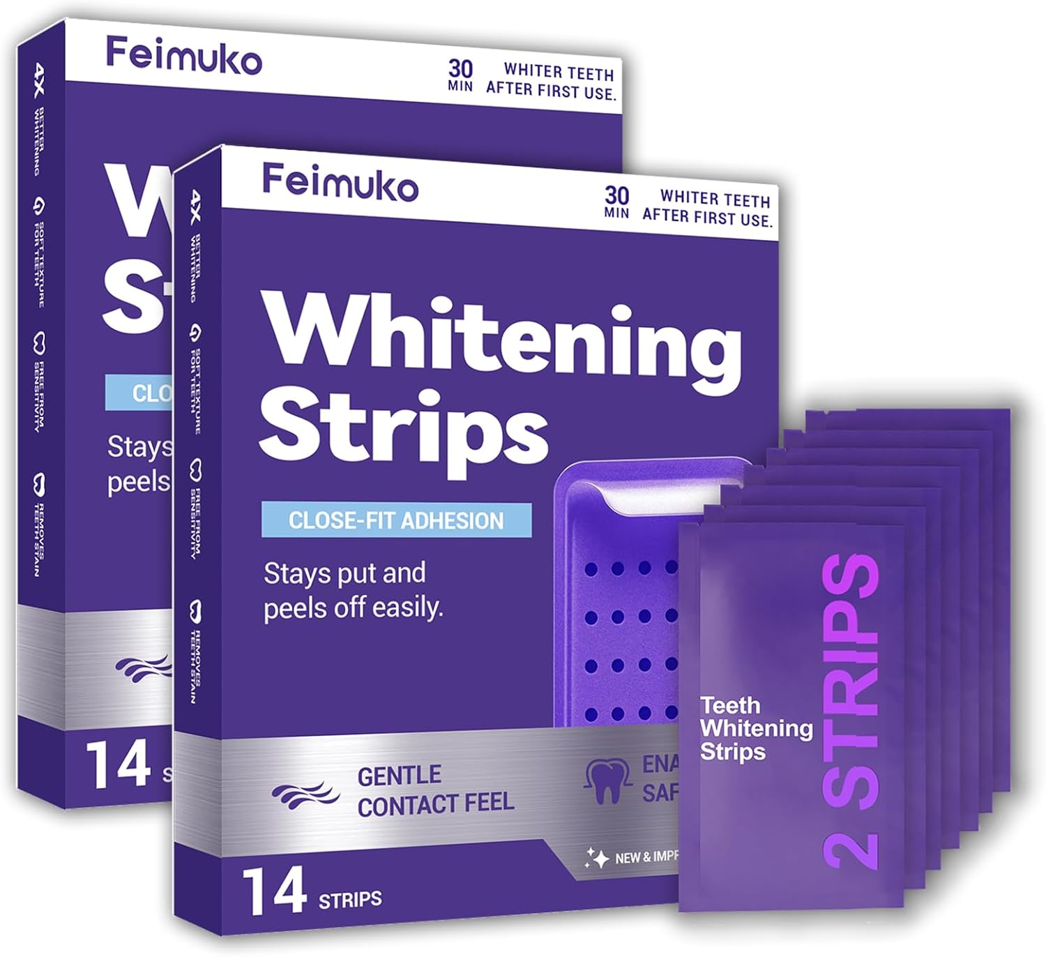 Feimuko Purple Teeth Whitening Strips - 7/14 Whitening Sessions - Safe for Enamel - Non Sensitive Teeth Whitening - Peroxide-Free