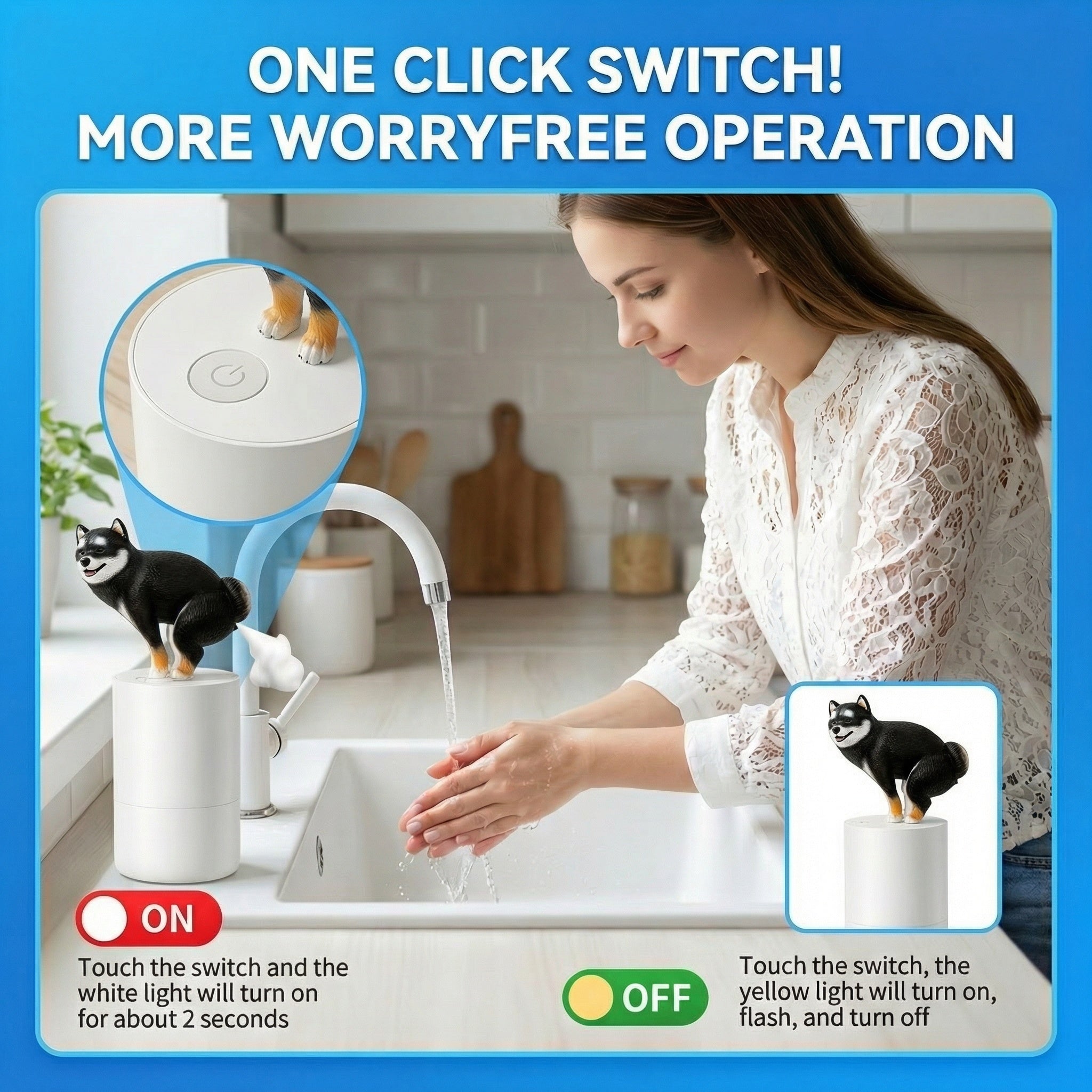 Fun Animal Series Foam Soap Dispenser-Shiba Inu,Pigeon,Shaped Foam Hand Washer,Automatic Soap Dispenser for Bathroom & Kitchen, Hilarious Gift for Kids, Adults