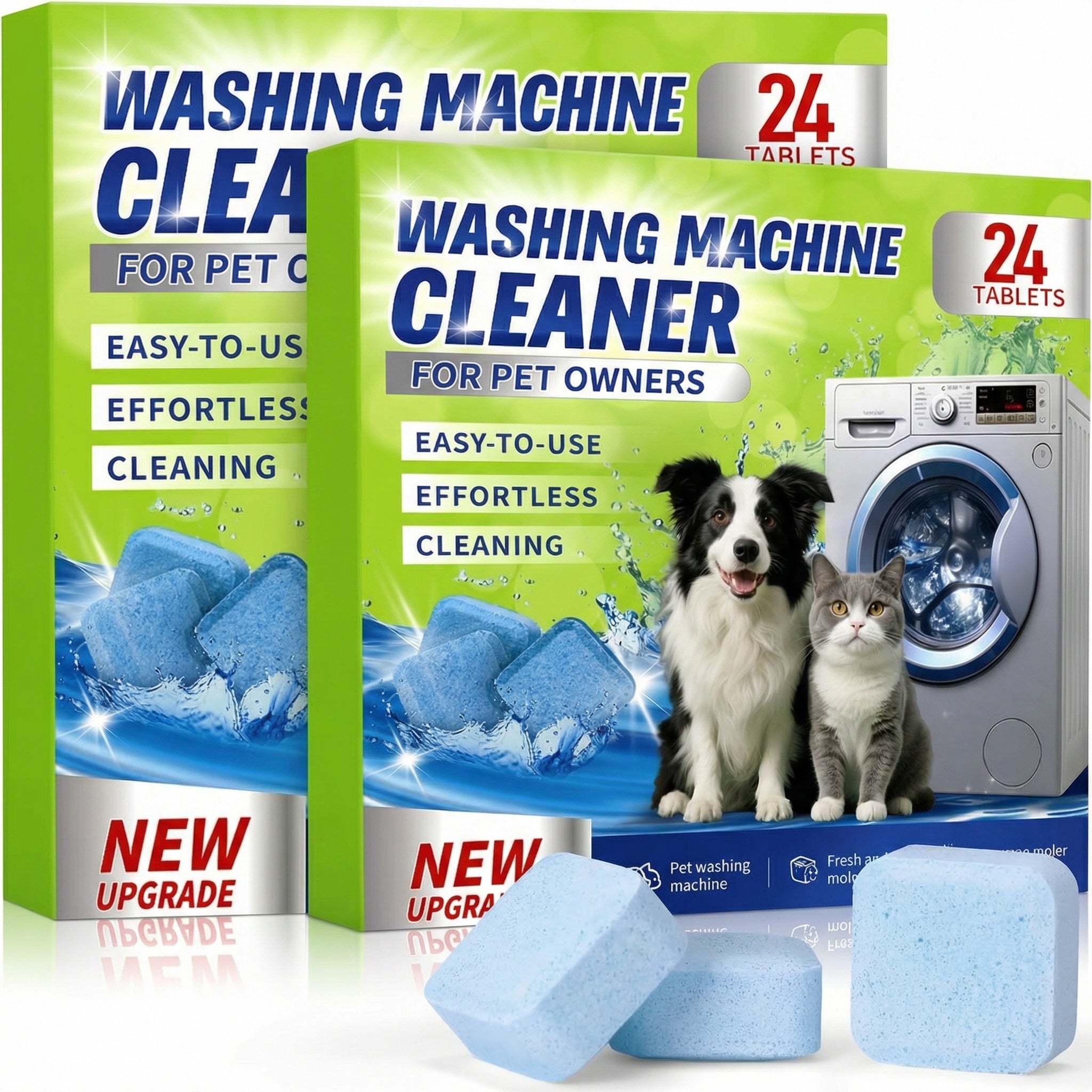 Washing Machine Cleaner Tablets for Pet Owners - Easily Removes Cat & Dog Hair, Urine, Odor,Residue,Front & Top Load Washer Machine Cleaner Deep Cleaning, Septic Safe, 24 Pack (12 Month Supply)