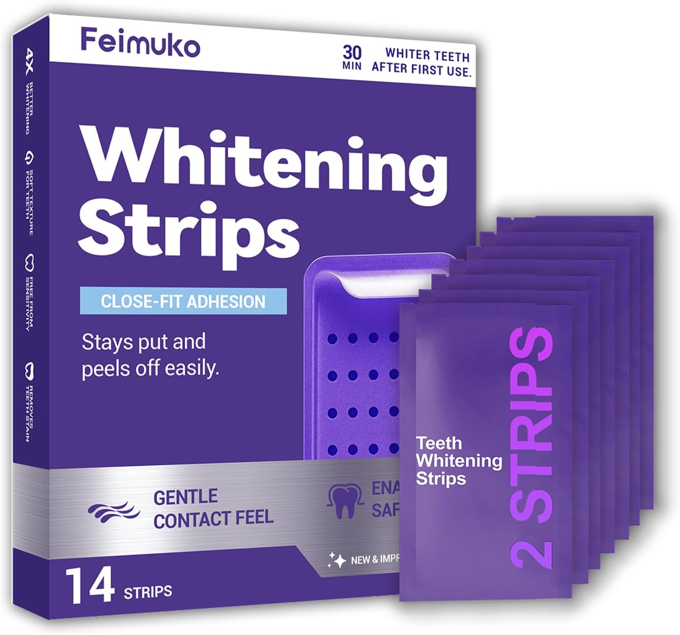 Feimuko Purple Teeth Whitening Strips - 7/14 Whitening Sessions - Safe for Enamel - Non Sensitive Teeth Whitening - Peroxide-Free
