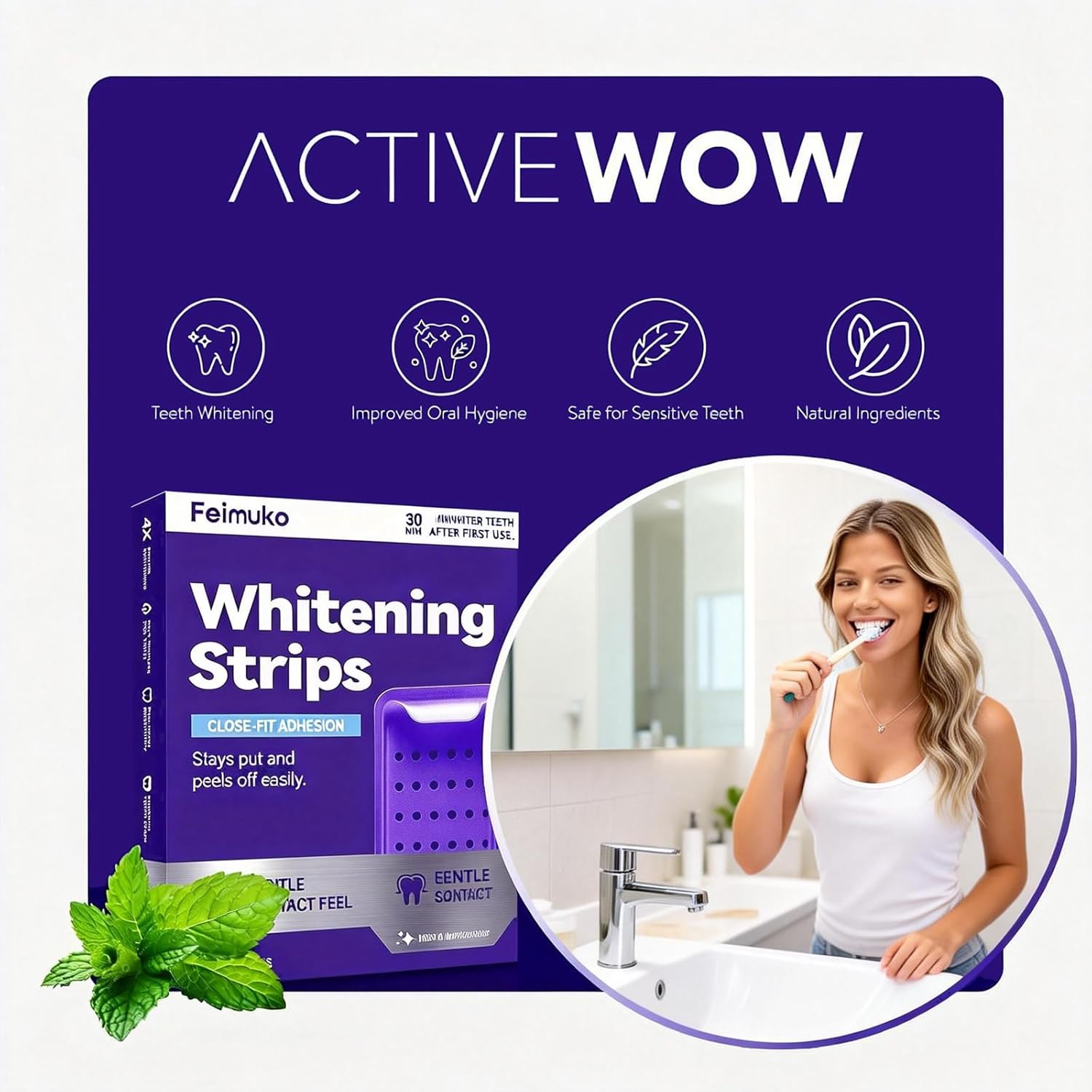 Feimuko Purple Teeth Whitening Strips - 7/14 Whitening Sessions - Safe for Enamel - Non Sensitive Teeth Whitening - Peroxide-Free