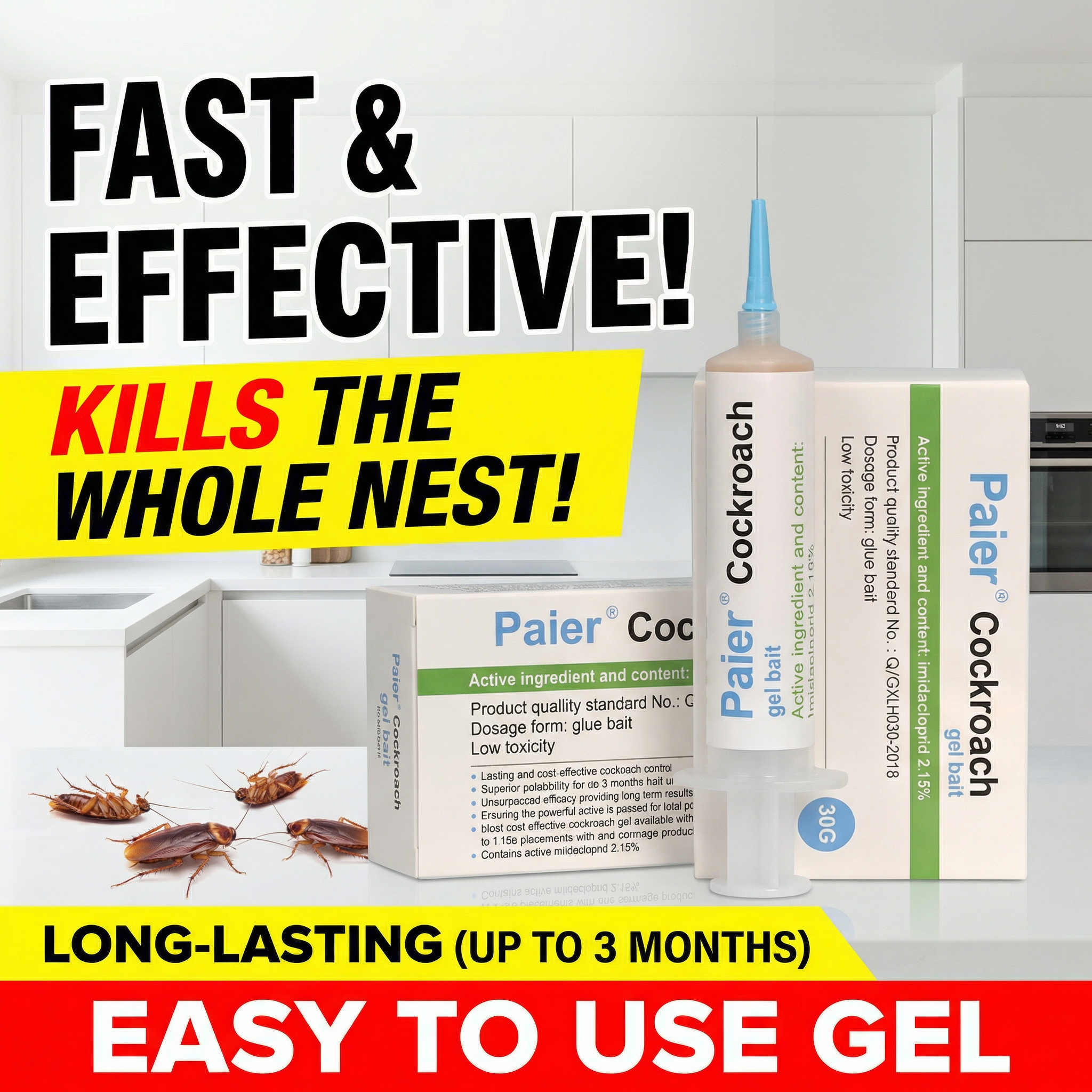 Indoor Cockroach Exterminator, Insect Repellent, 1 plungers and 2 tips, German Cockroach Pest Control, Can be used indoors and outdoors, Cockroach Killing Gel for American Cockroaches, German Cockroaches and other major cockroach species